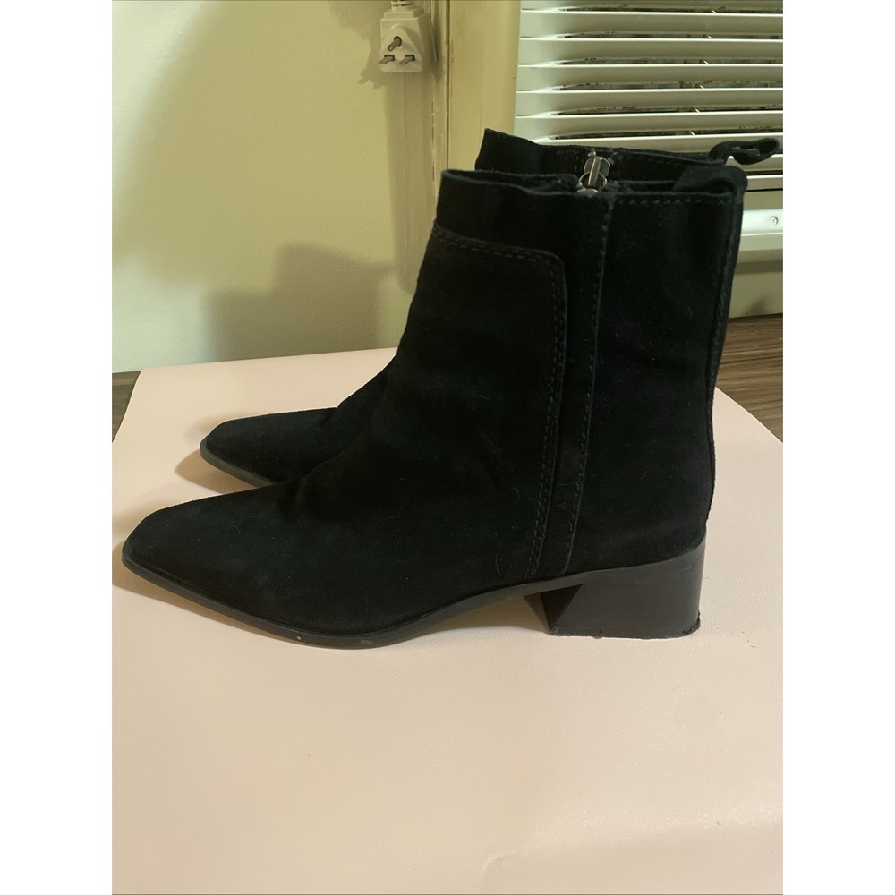 Zara Black Suede Leather Ankle Boots Zip Square Toe And Heel Size 37/US 6.5/7
